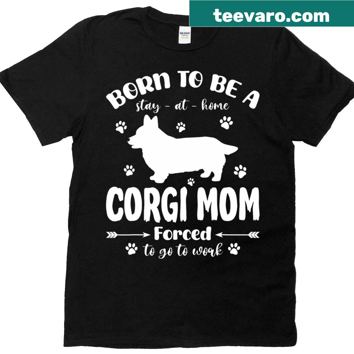 Stay-at-home Corgi mom humorous text T-shirt — on a men's t-shirt
