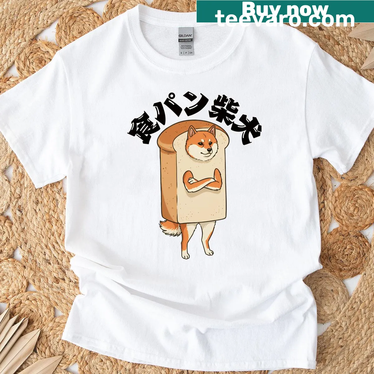 Shiba Inu folding its arms in a cute illustration graphic — on a men's t-shirt