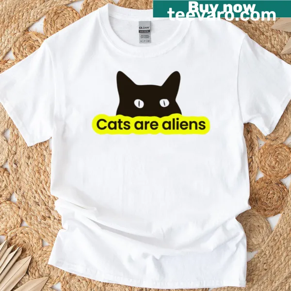 Whimsical cat alien design t-shirt with playful illustrations