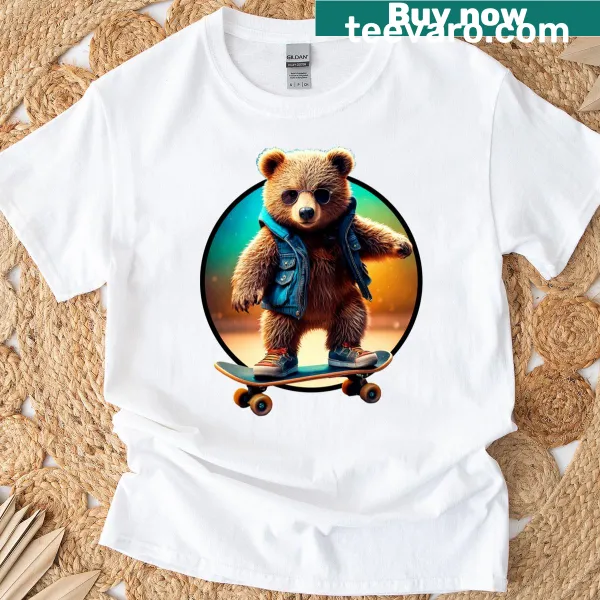 Bear skateboarder graphic t-shirt with street attitude