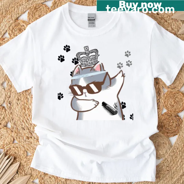 Dabbing cat with sunglasses and crown on t-shirt