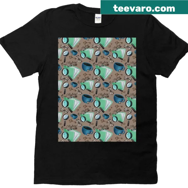 Graphic t-shirt featuring cozy mystery book club patterns