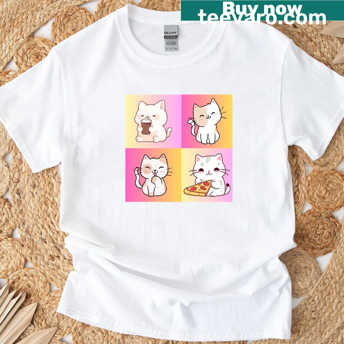 Adorable T-shirt featuring a cute cat illustration — on a men's t-shirt