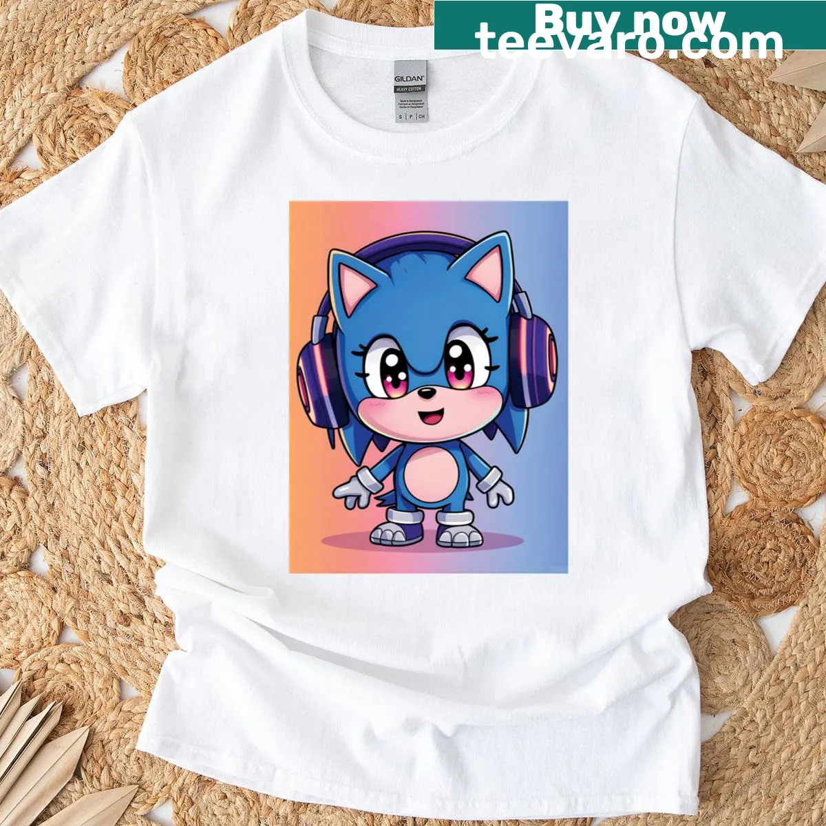 Illustration of Sonic in action with playful design — on a men's t-shirt