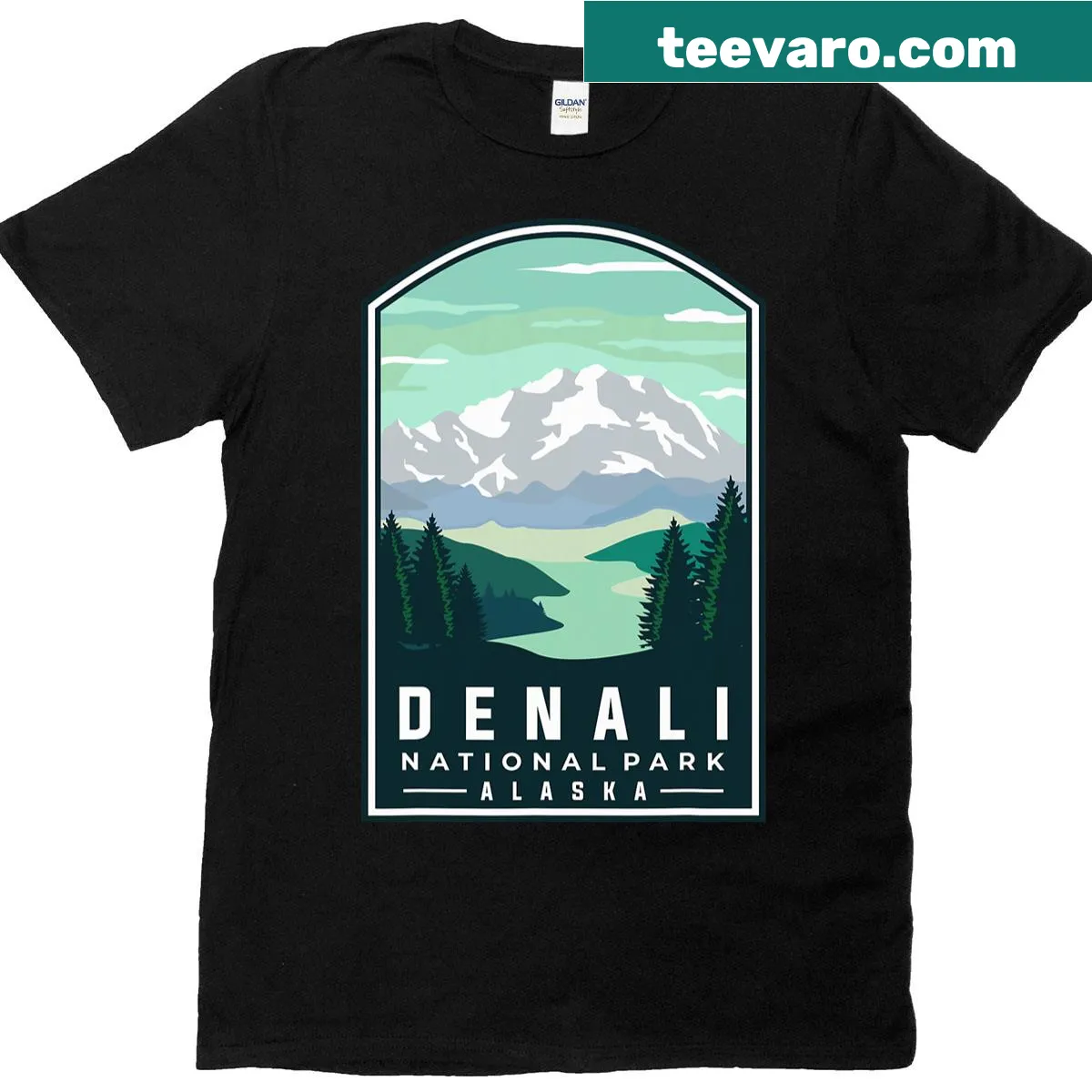 Realistic design of Denali National Park on a t-shirt — on a men's t-shirt