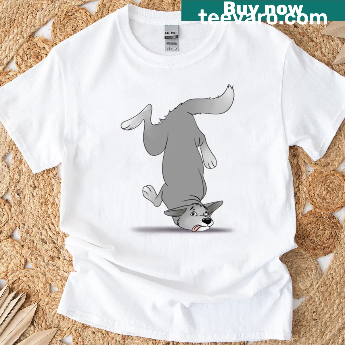 Cartoon illustration of a goofy dog on a T-shirt — on a men's t-shirt