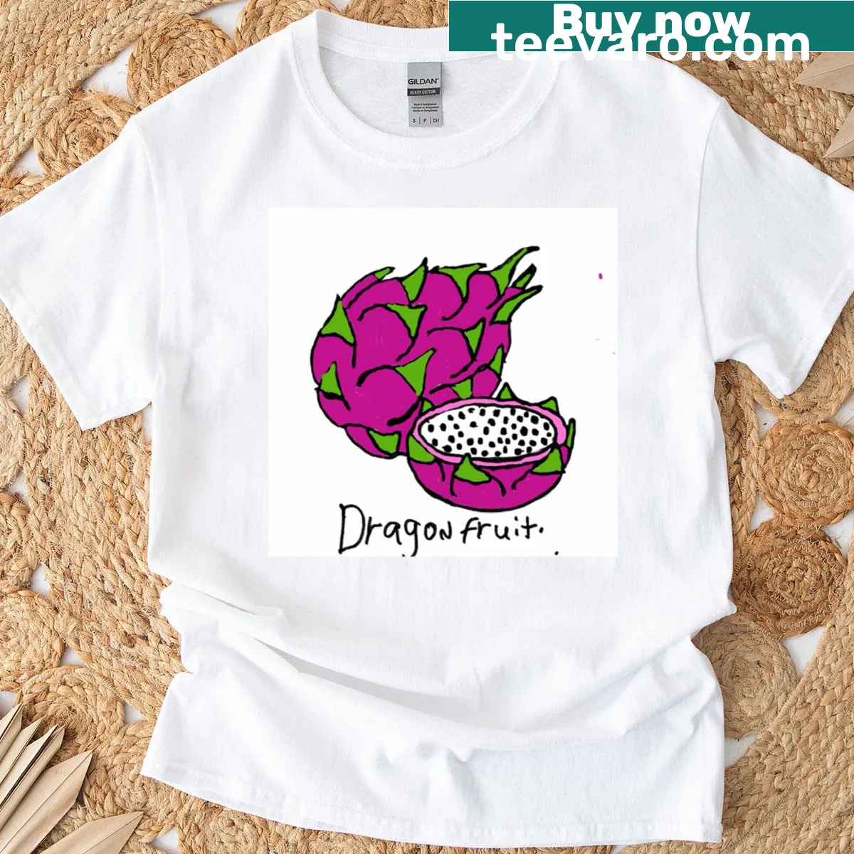 Whimsical T-shirt featuring dragonfruit graphic — on a men's t-shirt