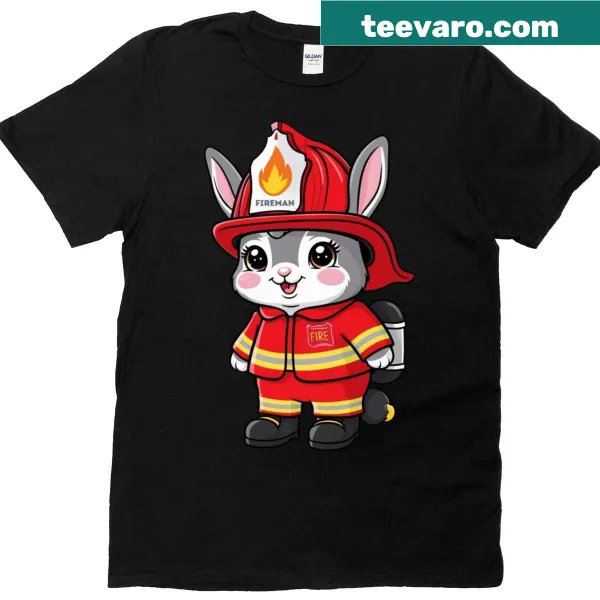 Illustration of an Easter Bunny dressed as a fireman on a t-shirt