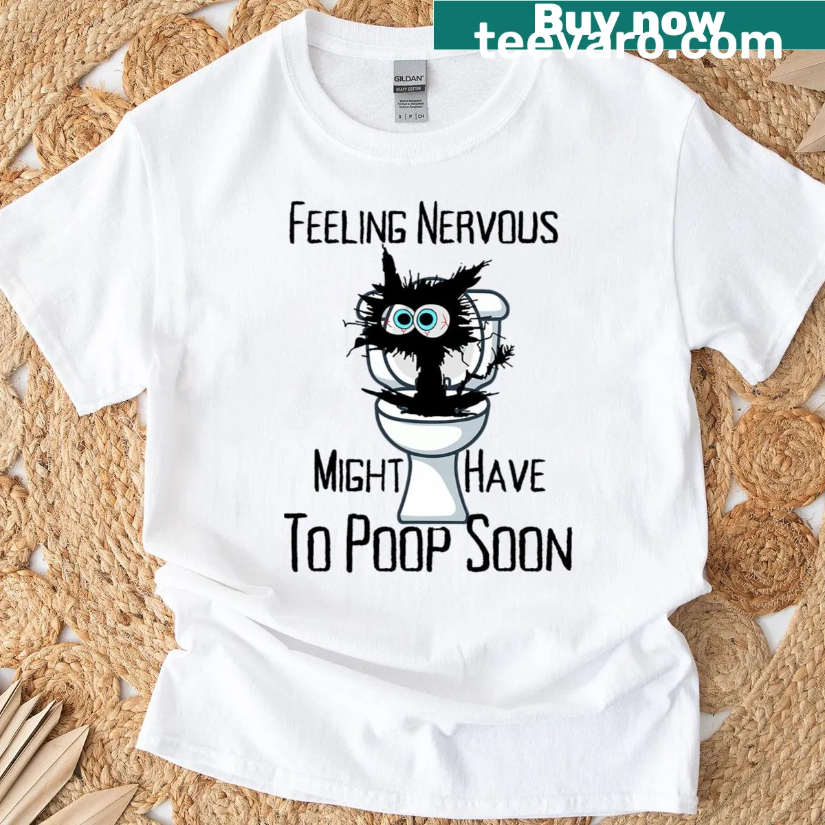 Funny black cat T-shirt with quirky phrase about nervousness — on a men's t-shirt