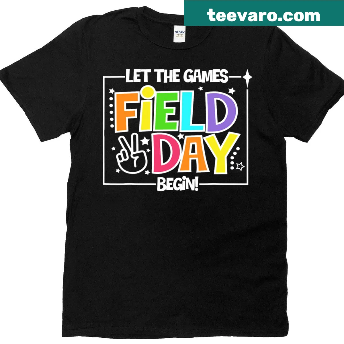 Cheerful t-shirt with 'Let The Games Begin' for field day — on a men's t-shirt