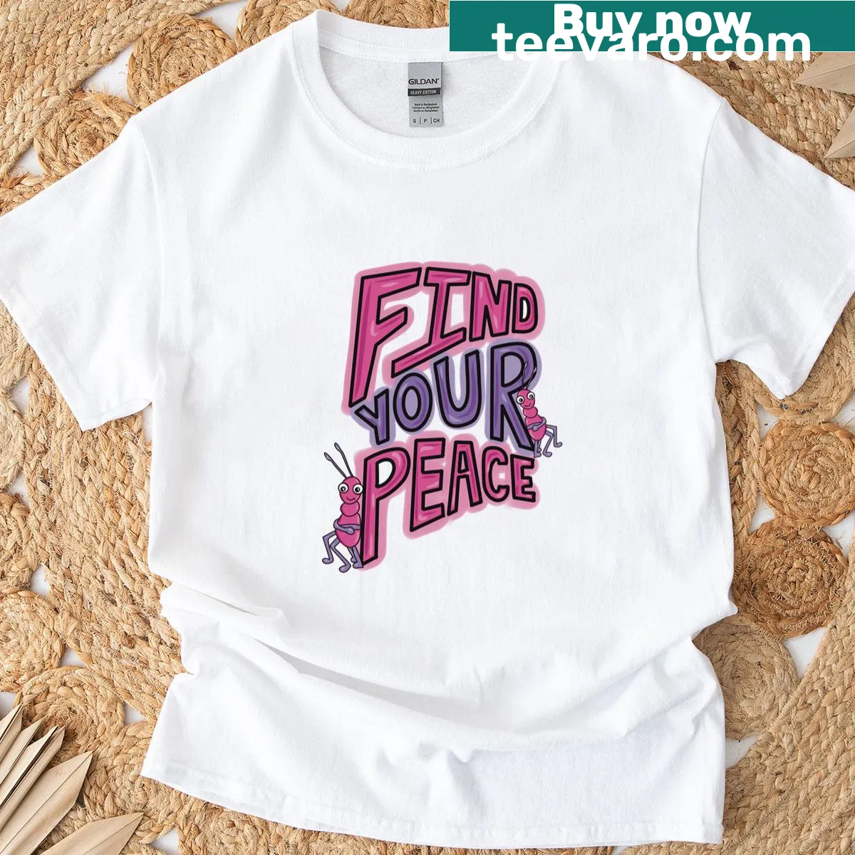 Serene T-shirt featuring an uplifting phrase about finding peace — on a men's t-shirt