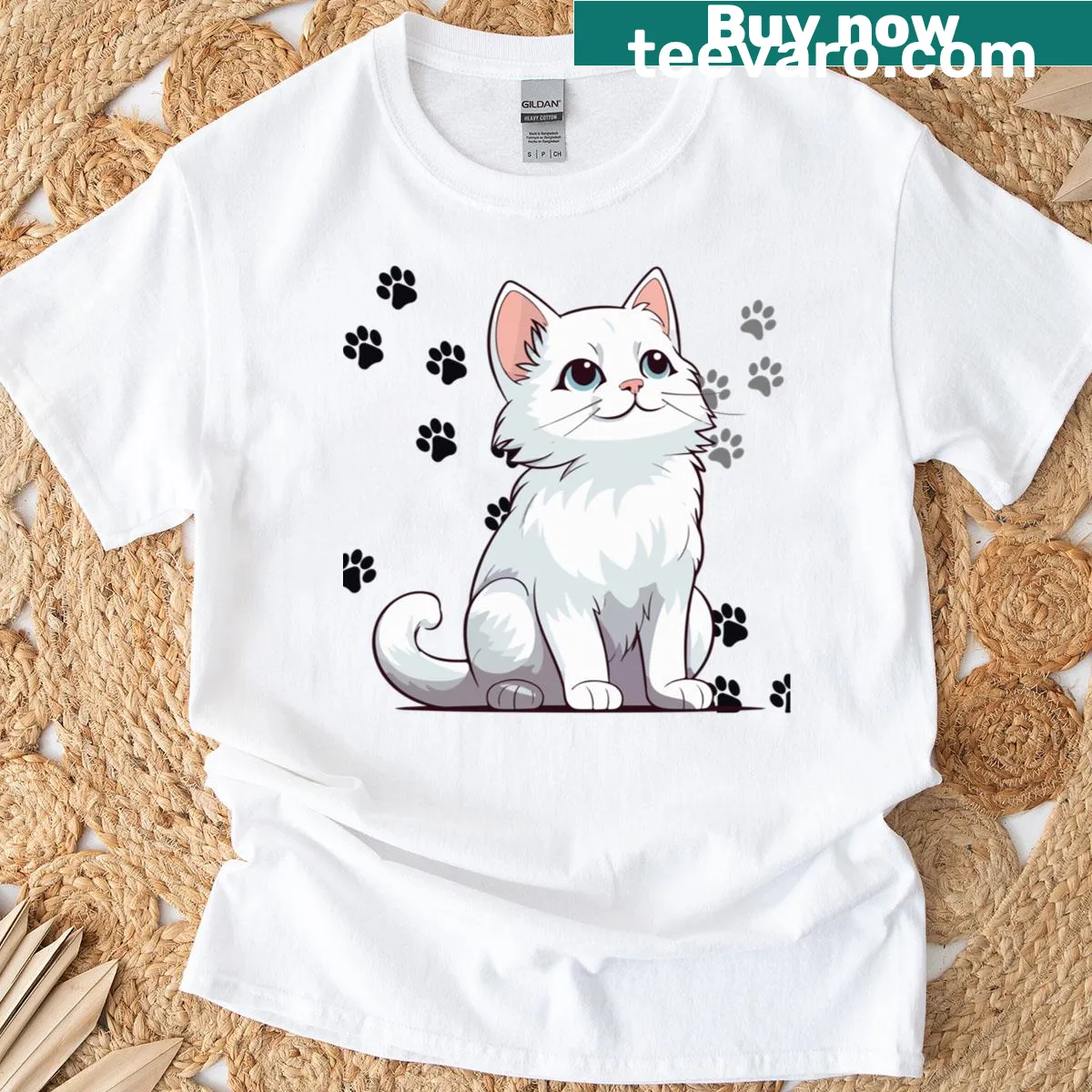 Cute T-shirt with a playful black cat design — on a men's t-shirt