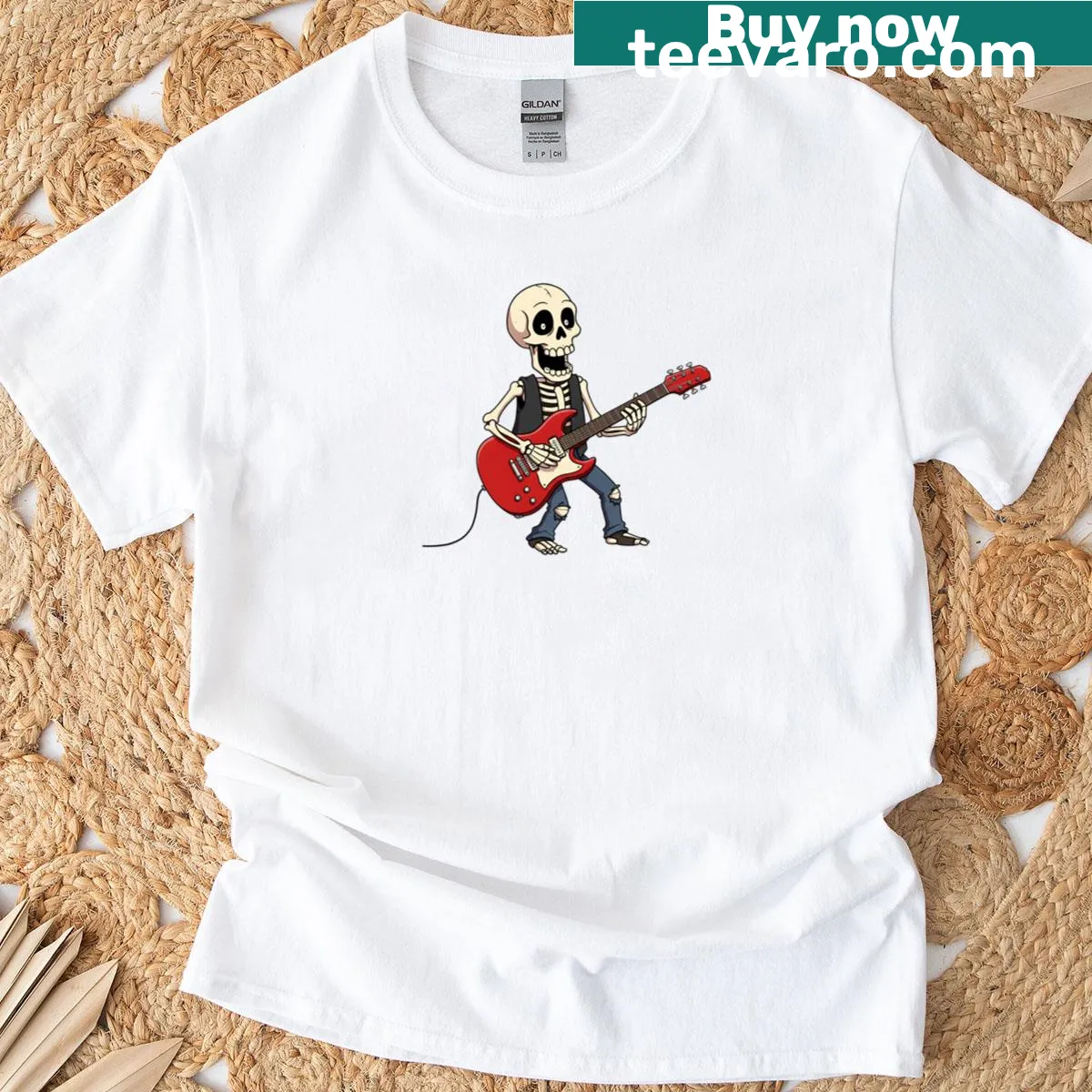 Playful T-shirt with a funny music-themed slogan for guitar lovers — on a men's t-shirt