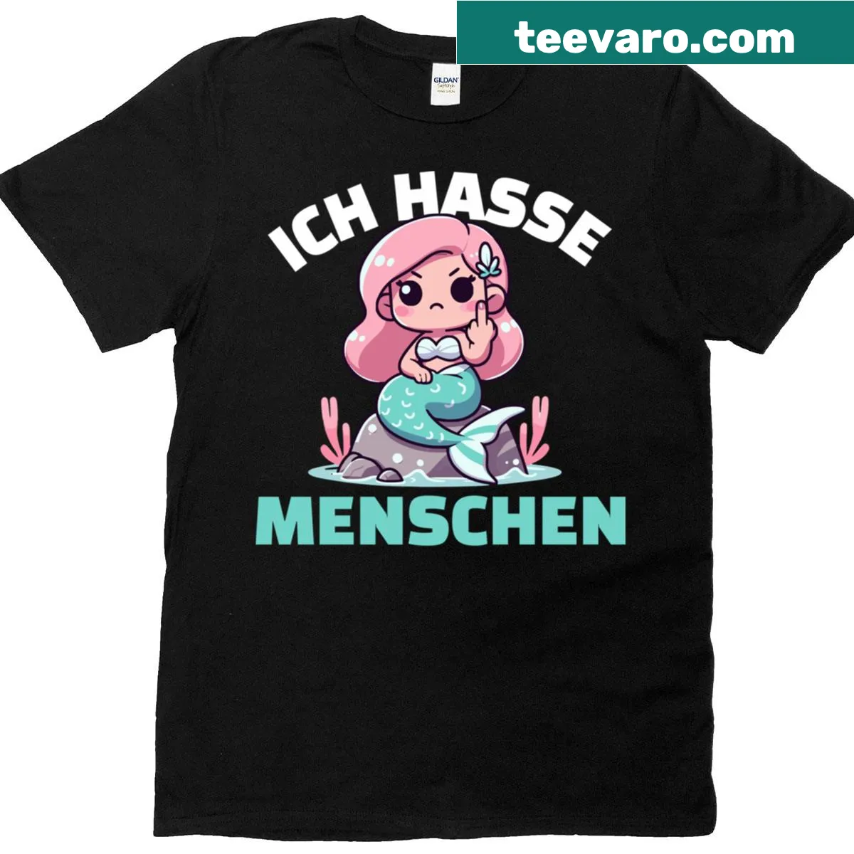Mermaid graphic shirt with a middle finger illustration — on a men's t-shirt