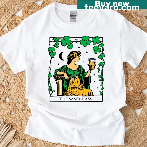 St. Patrick's Day T-shirt featuring 'The Sassy Lass' tarot card