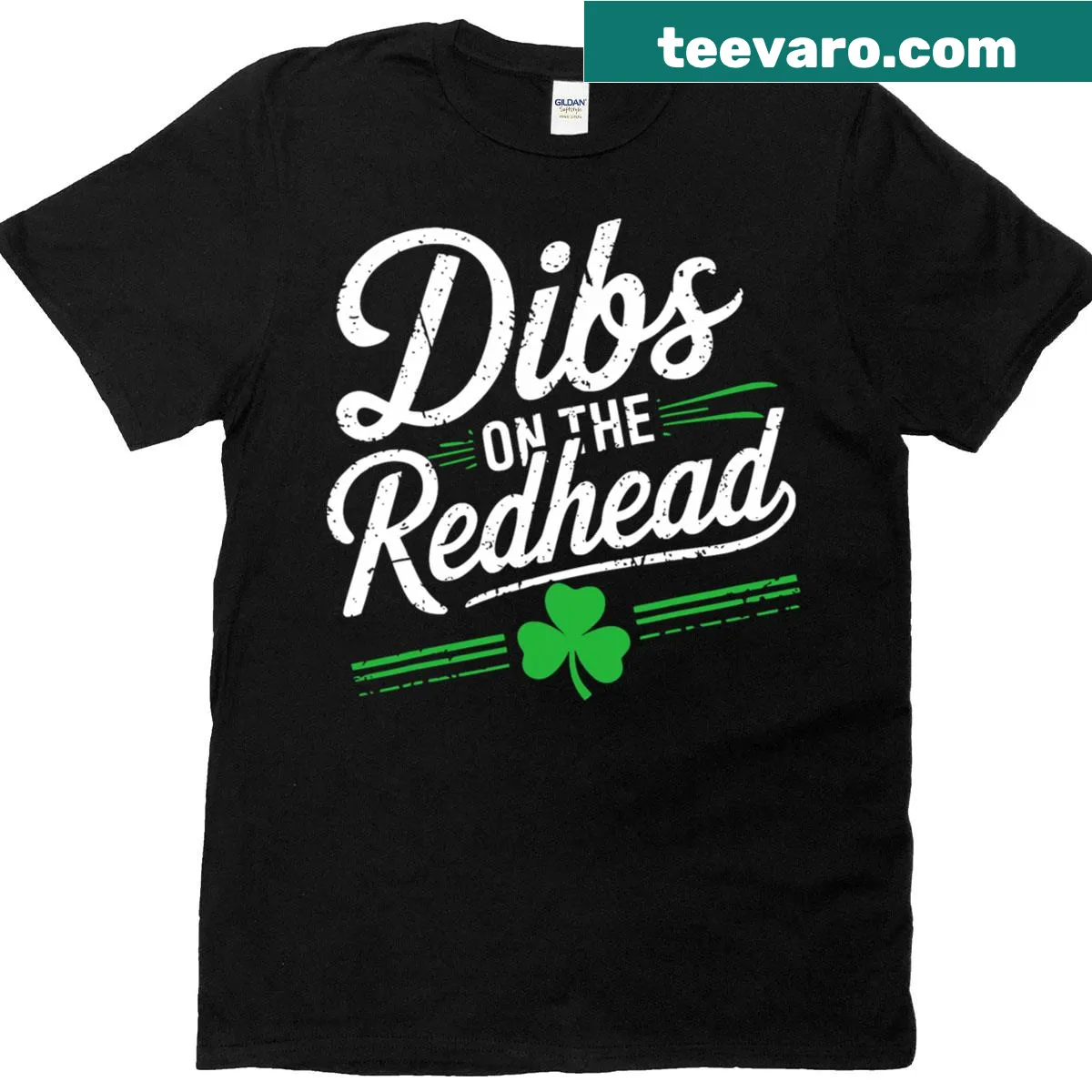 St. Patrick's Day t-shirt with 'Dibs On The Redhead' text and shamrock design — on a men's t-shirt