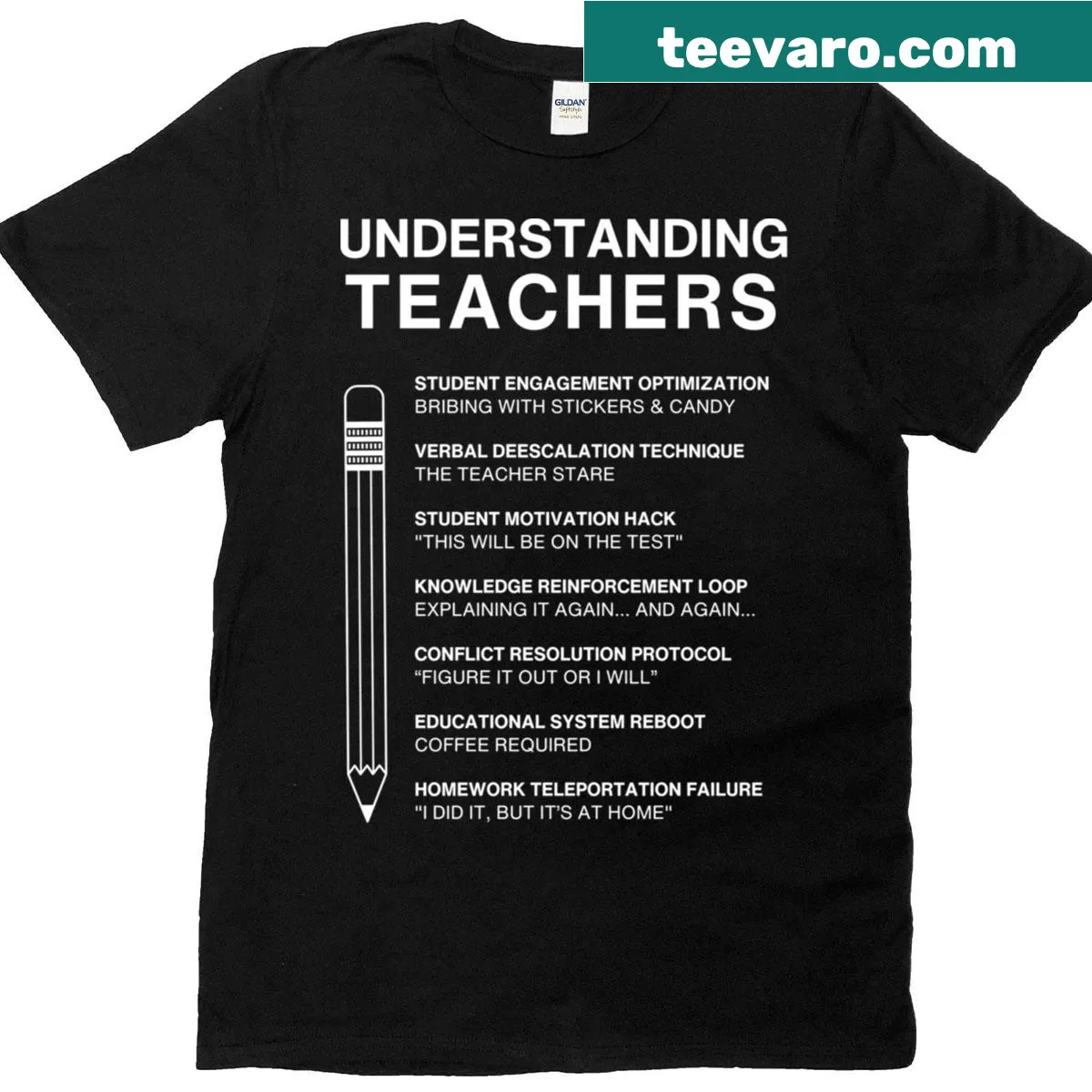 Sarcastic teacher humor T-shirt with bold typography — on a men's t-shirt