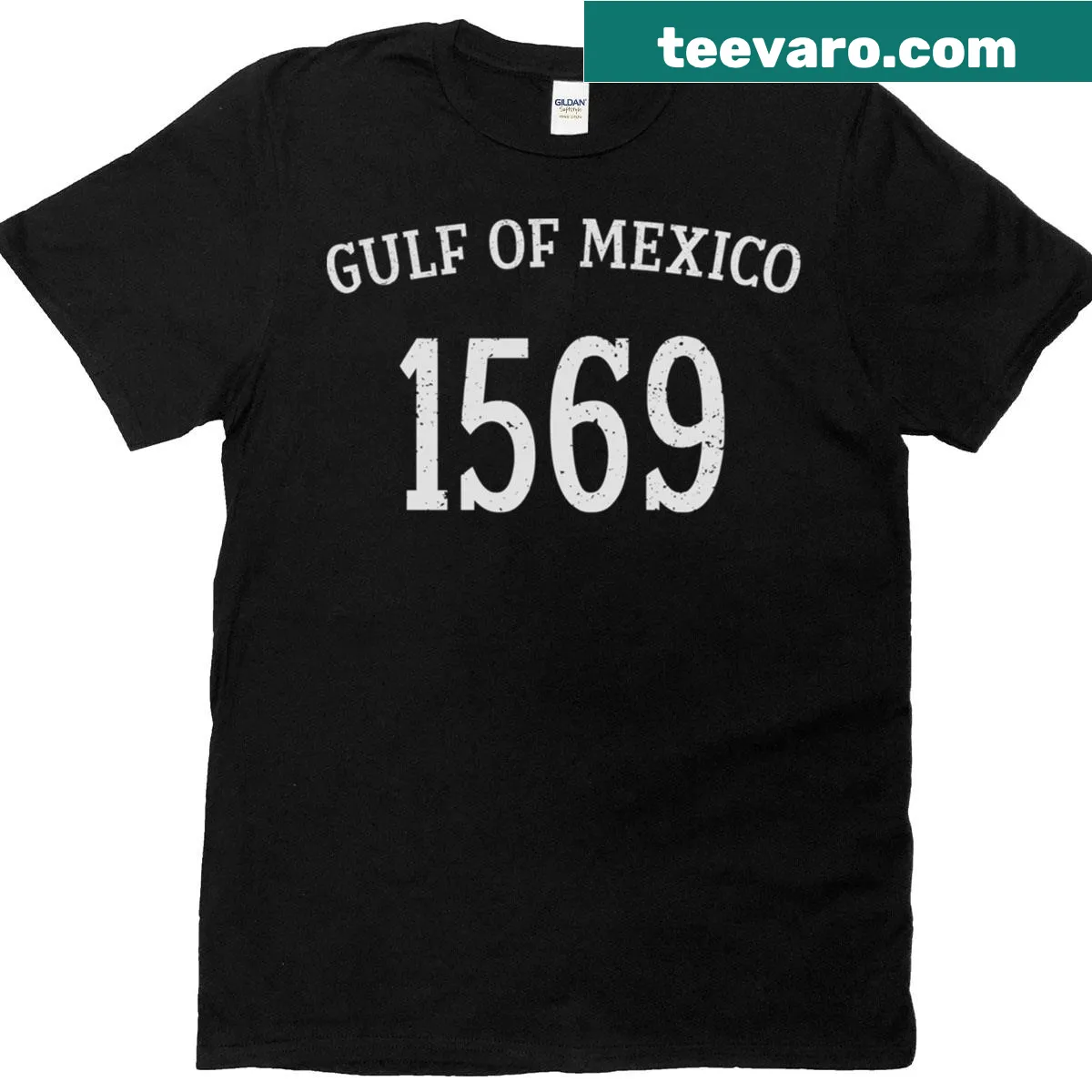 Illustrated t-shirt featuring the historical 1569 Gulf Of Mexico map — on a men's t-shirt