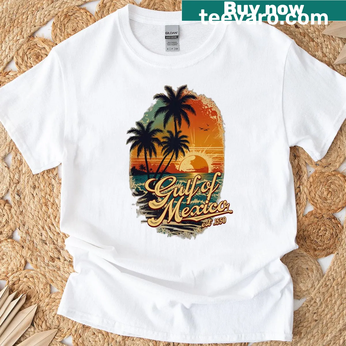 Retro graphic celebrating the Gulf of Mexico established in 1550 — on a men's t-shirt