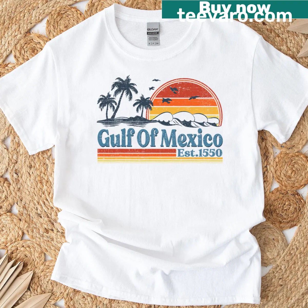 Retro Gulf Of Mexico T-shirt with vintage beach design — on a men's t-shirt