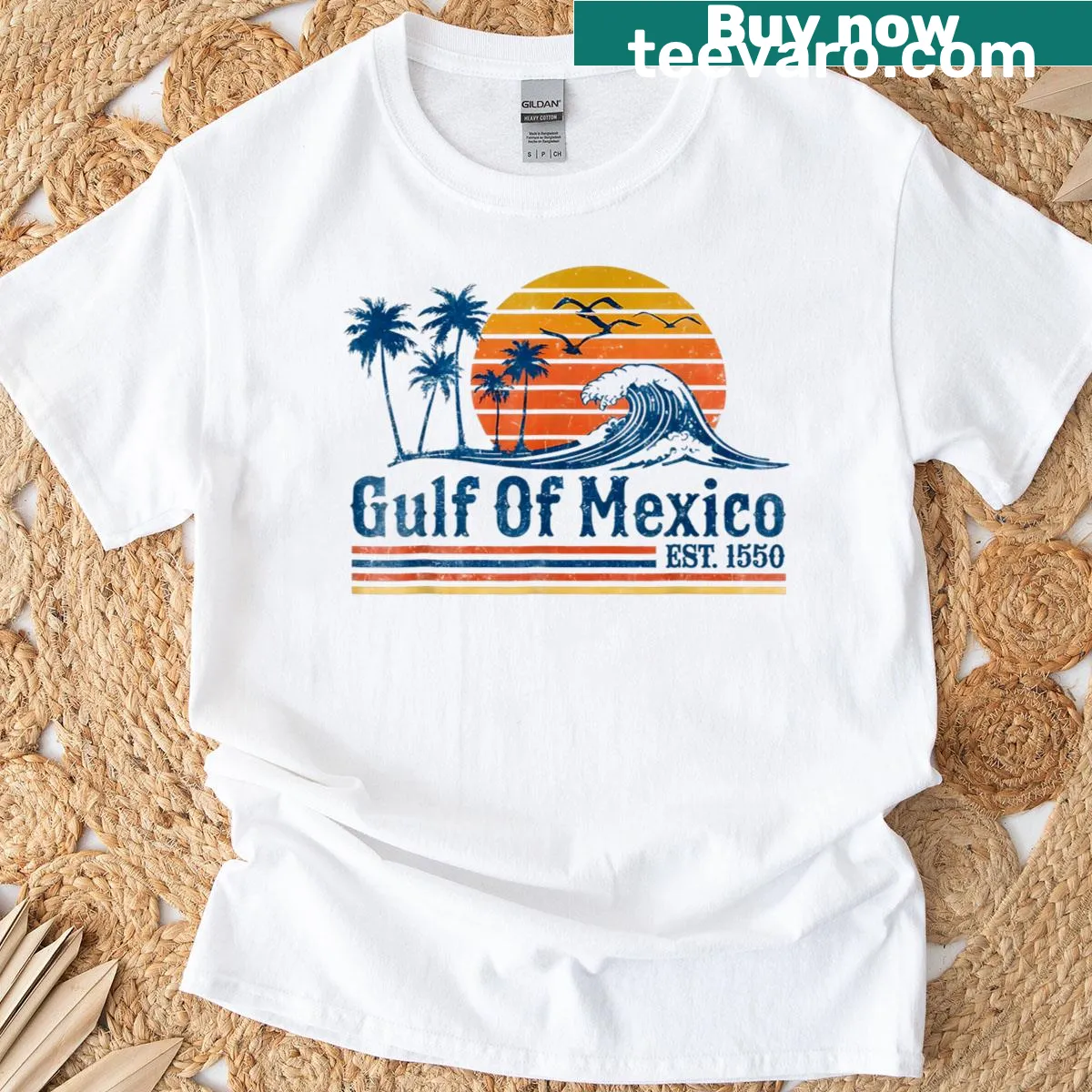 Gulf of Mexico t-shirt featuring coastal imagery — on a men's t-shirt