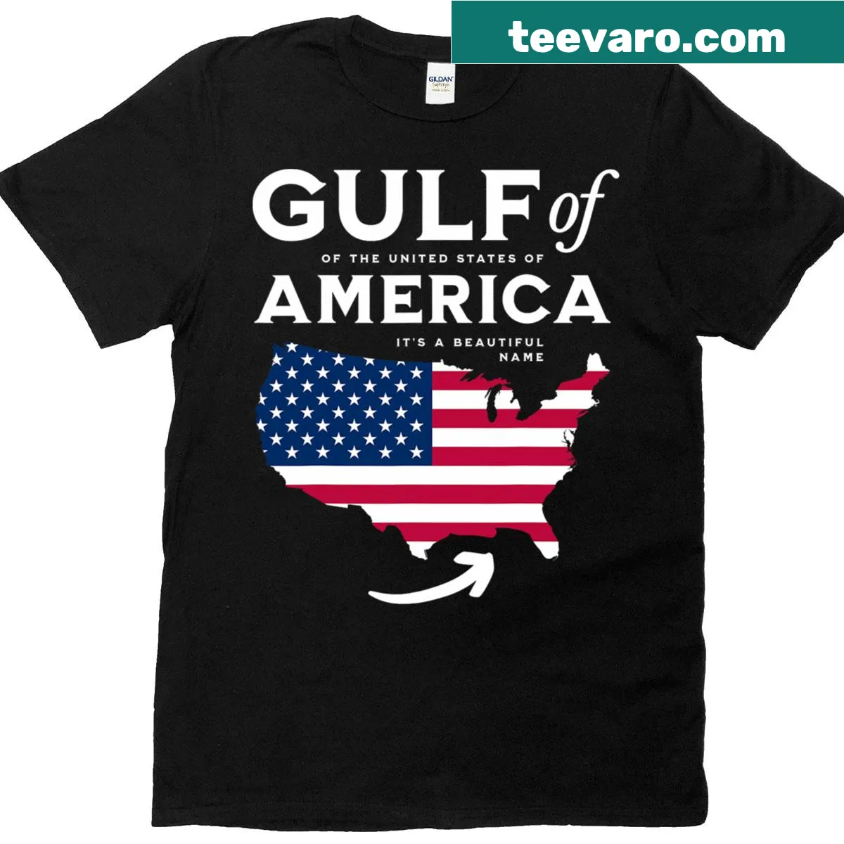 Typographic design celebrating the Gulf of Us America — on a men's t-shirt