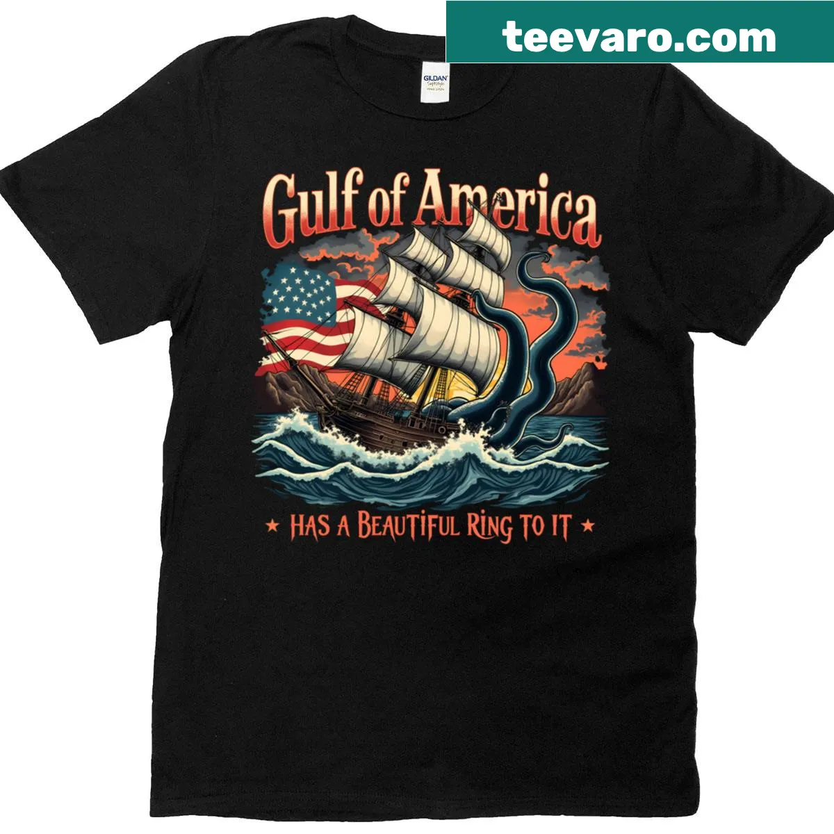 Vintage-style USA and Mexico flag fusion graphic on t-shirt — on a men's t-shirt