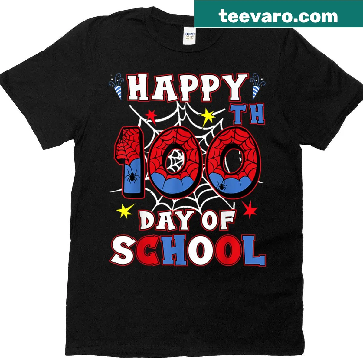 Kids T-shirt with a playful spider graphic for 100th school day celebration — on a men's t-shirt