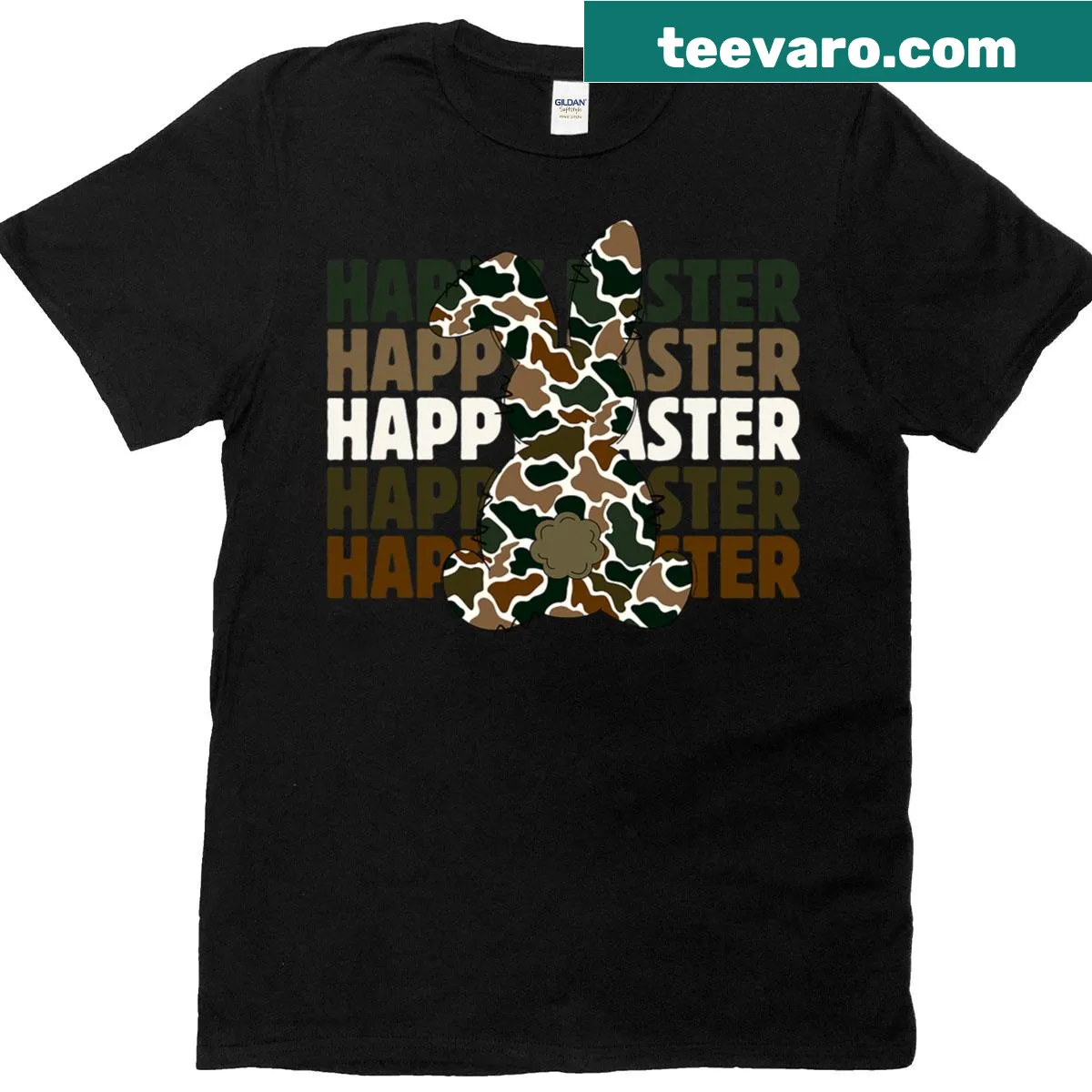 Cute camouflage bunny graphic for Easter on t-shirt — on a men's t-shirt