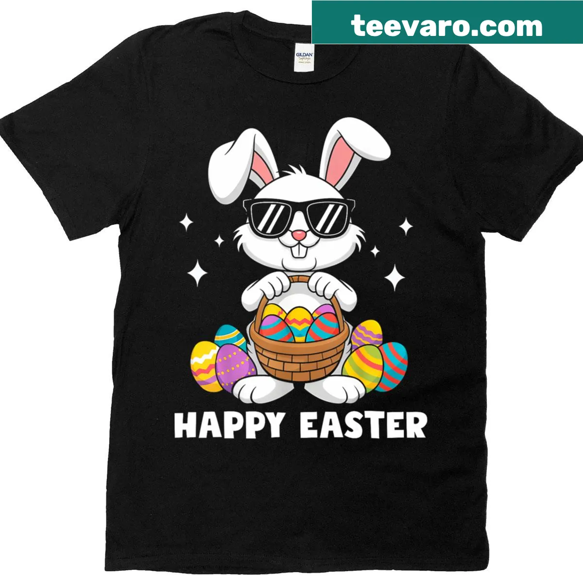 Cartoon dabbing rabbit design for Easter, perfect for kids — on a men's t-shirt