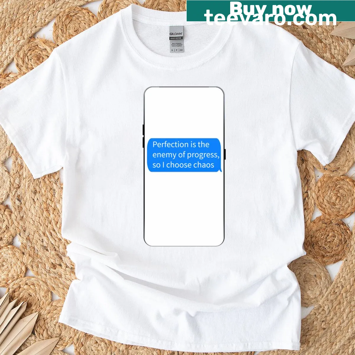 Playful T-shirt with the phrase 'I Choose Chaos' in pop-text style — on a men's t-shirt