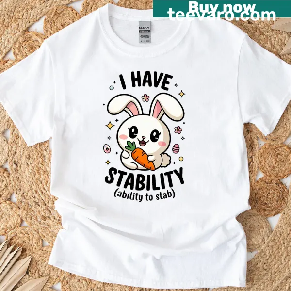 Cute bunny graphic with humorous stabbing phrase for Easter t-shirt