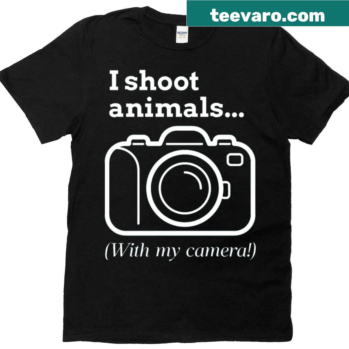 Funny wildlife photography t-shirt with the phrase about shooting with a camera — on a men's t-shirt