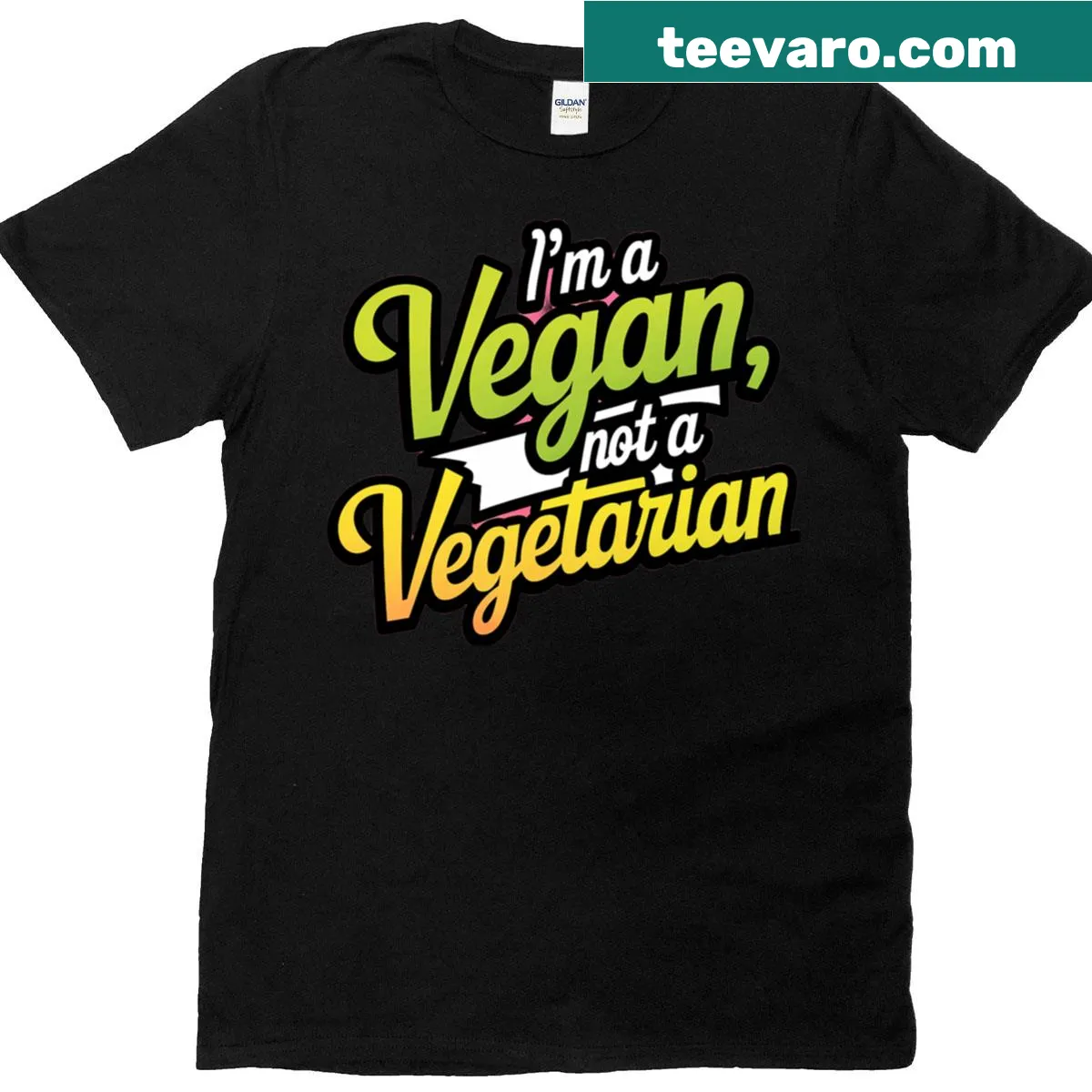 T-shirt with the phrase about being a vegan, not a vegetarian — on a men's t-shirt