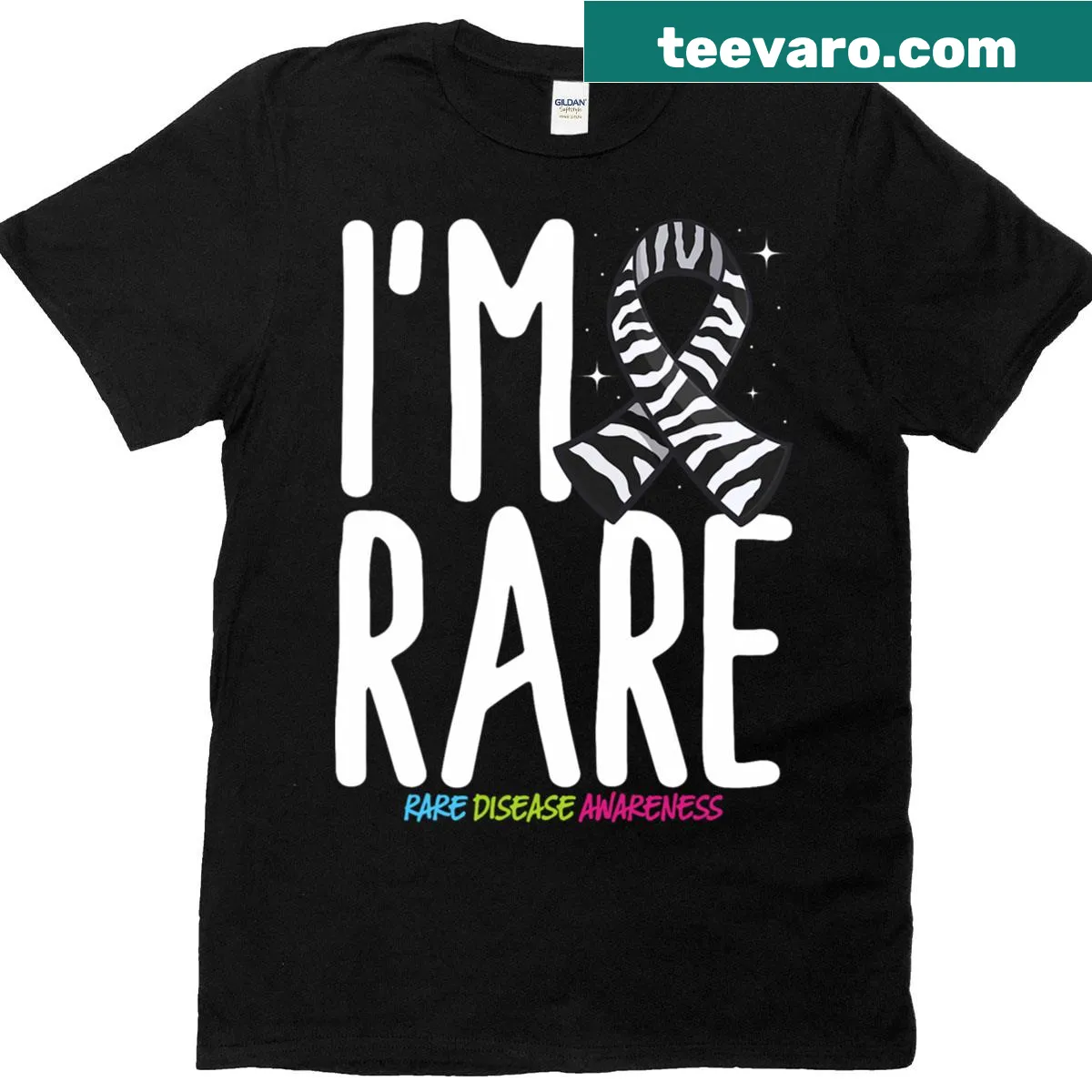 T-shirt with the phrase about being a rare disease warrior and Zabra ribbon — on a men's t-shirt