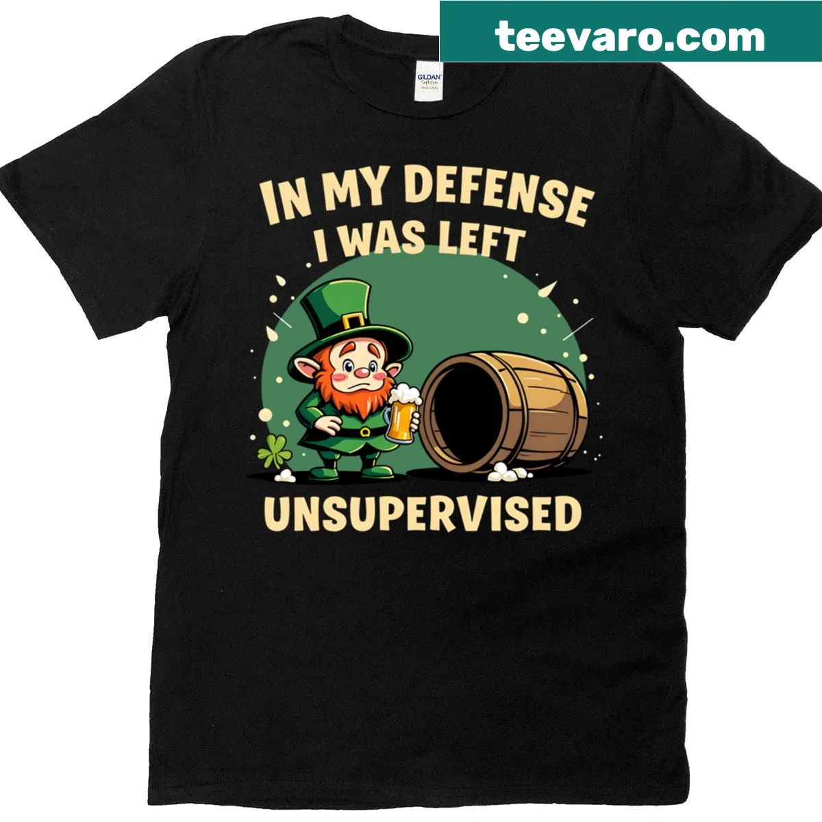 Witty St. Patrick's Day t-shirt with the phrase about being unsupervised — on a men's t-shirt