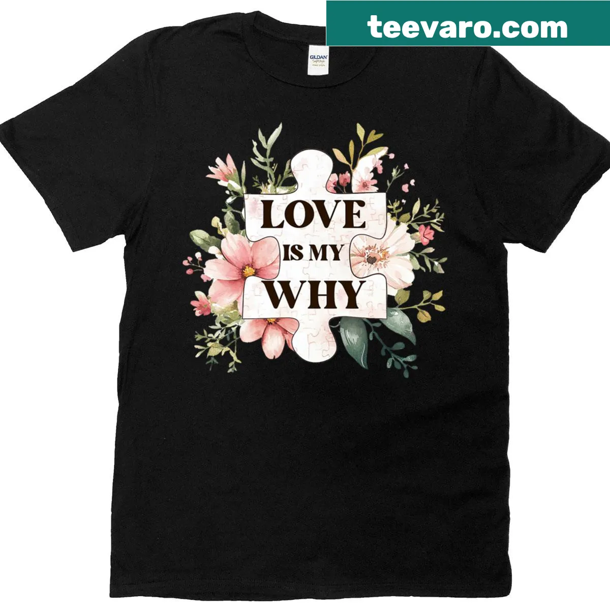 Floral puzzle t-shirt for autism awareness with inspiring design — on a men's t-shirt