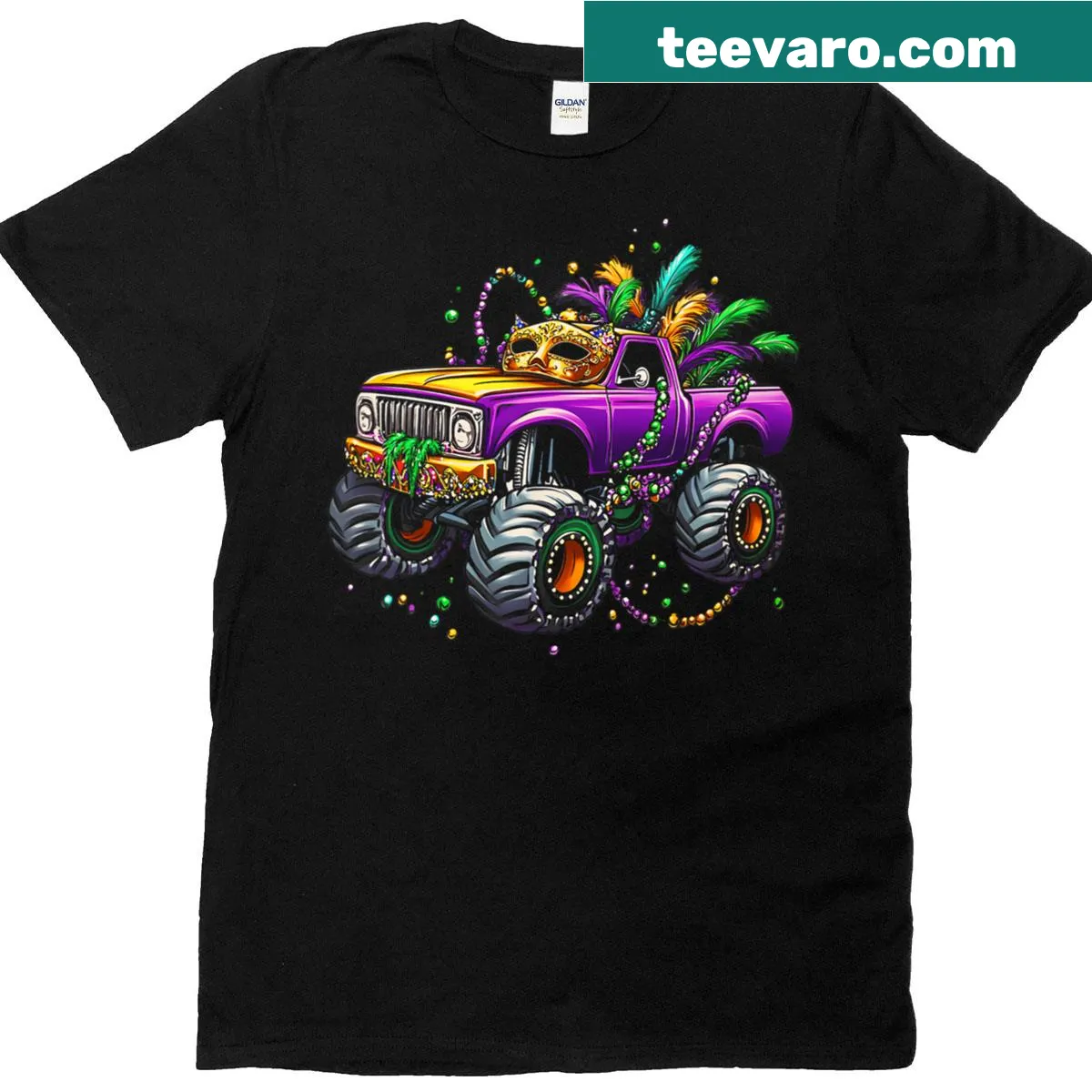 Kids T-shirt with monster truck graphic for Mardi Gras — on a men's t-shirt