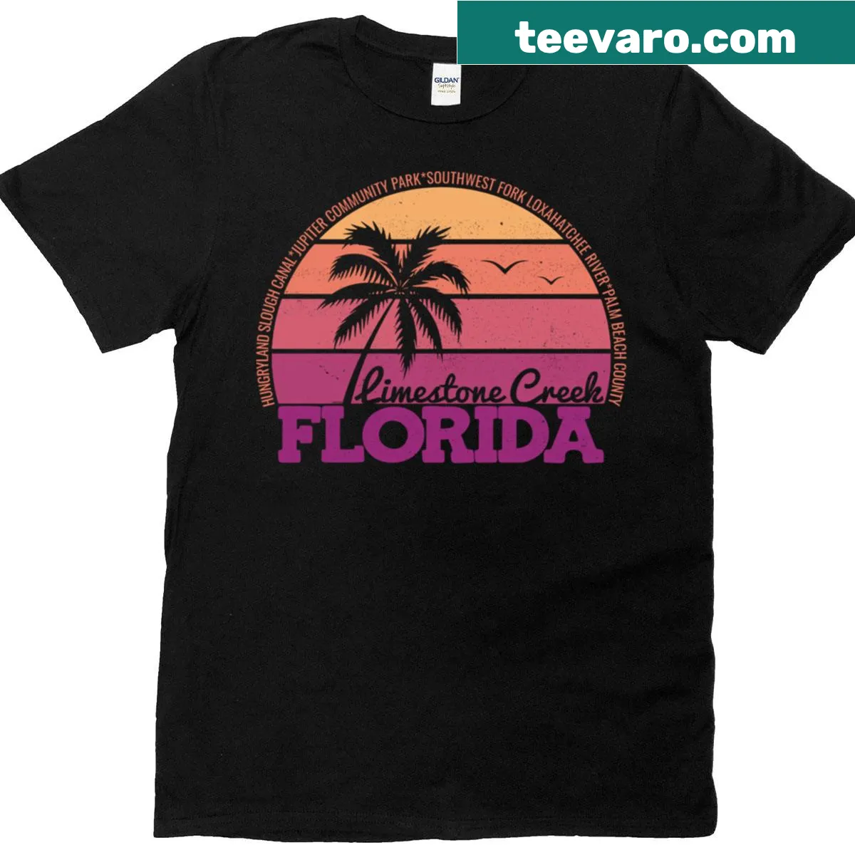 Retro T-shirt featuring Limestone Creek Florida logo — on a men's t-shirt