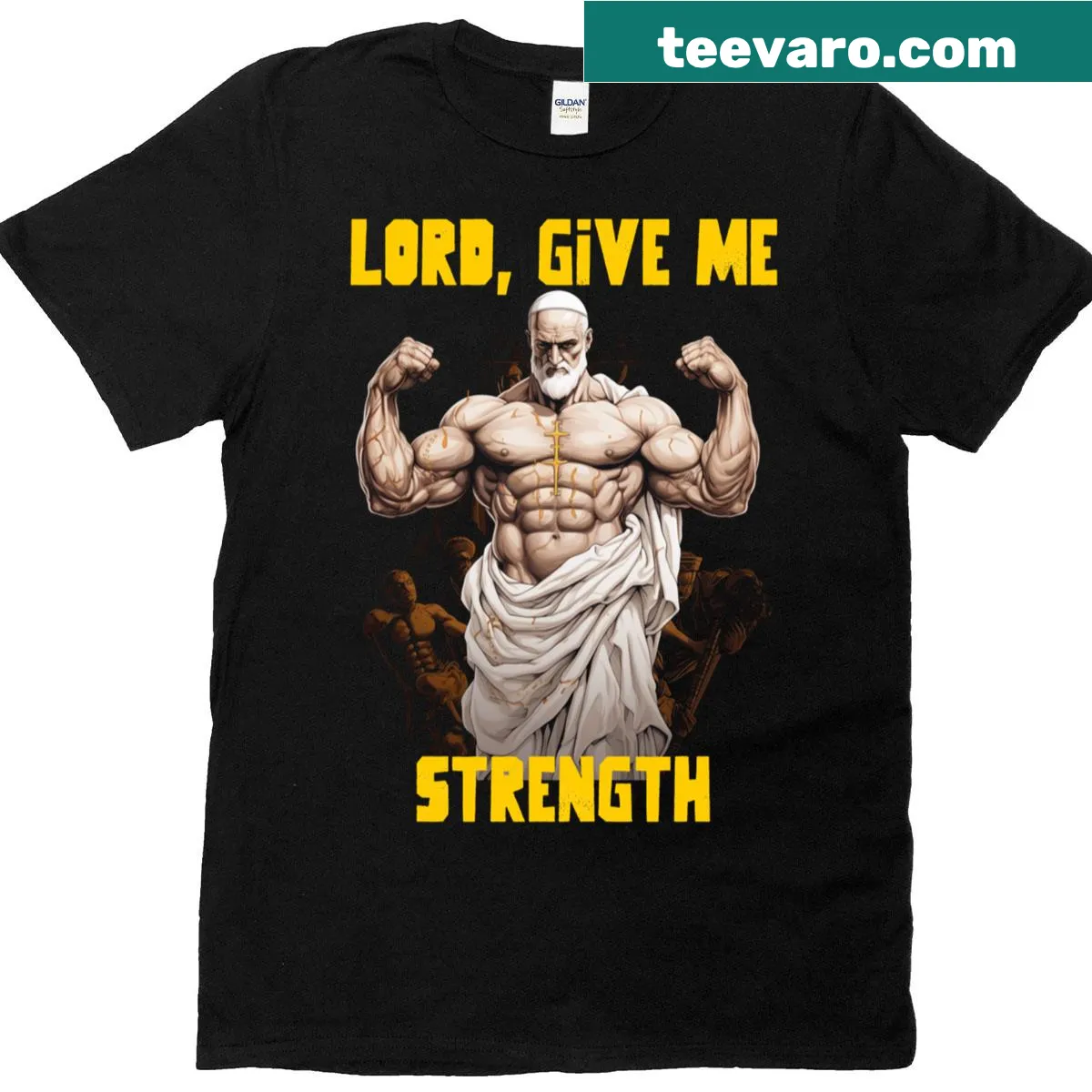Inspirational t-shirt with 'Lord Give Me Strength' text — on a men's t-shirt