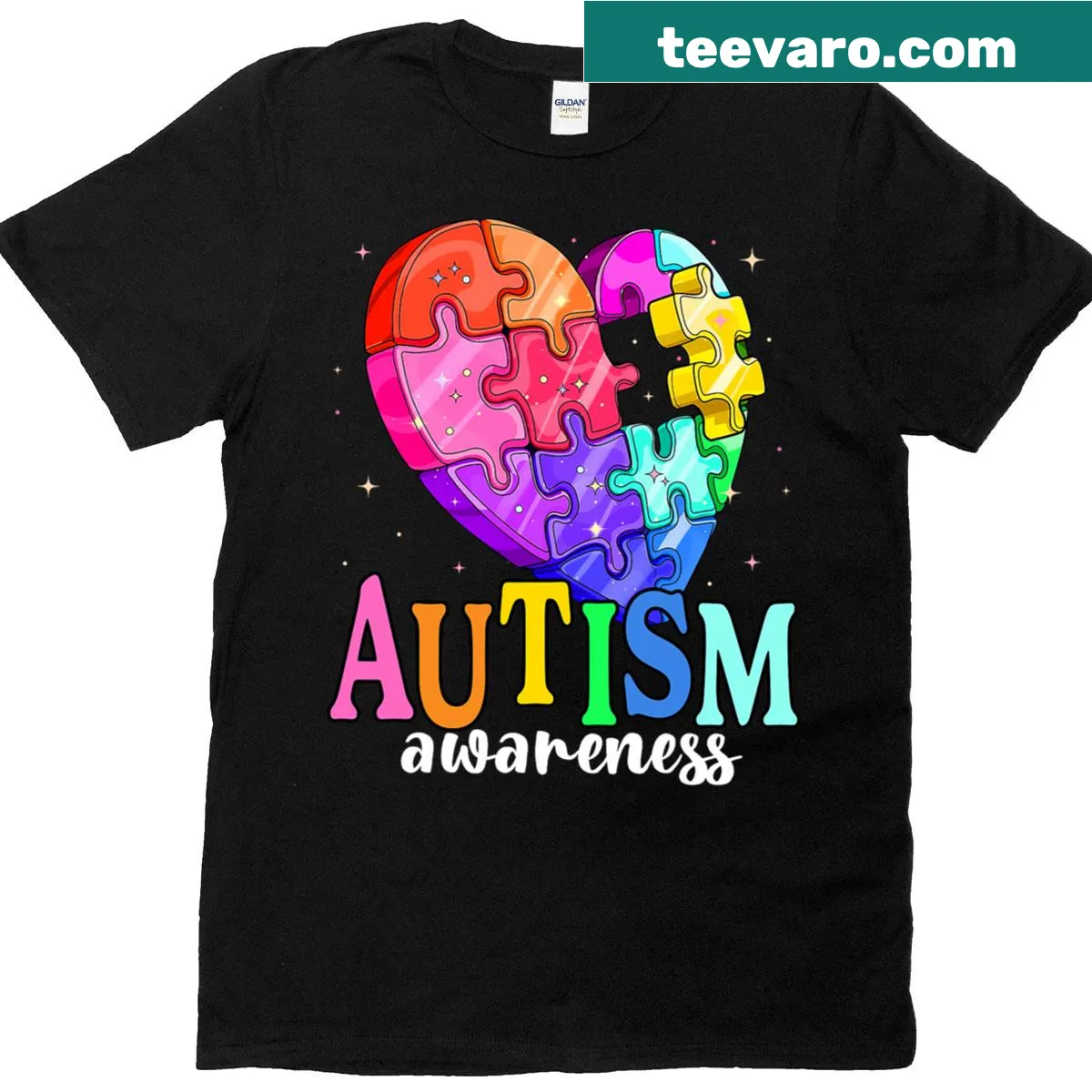 T-shirt featuring a heart made of puzzle pieces for Autism Awareness — on a men's t-shirt