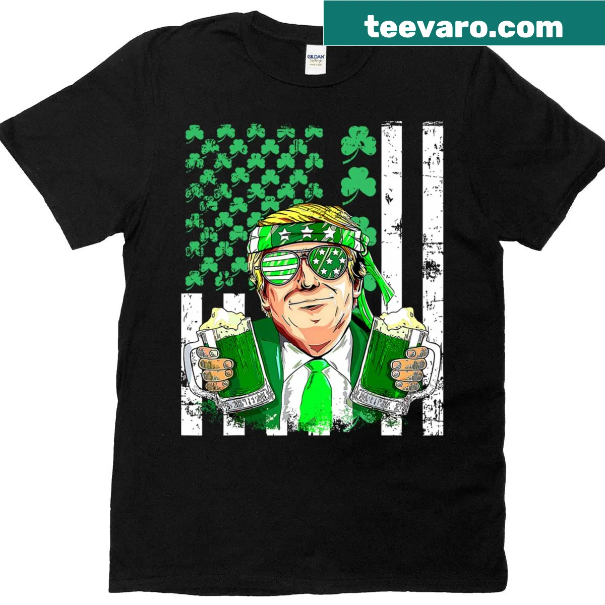 Humorous St. Patrick's Day shirt featuring shamrock and political slogan — on a men's t-shirt