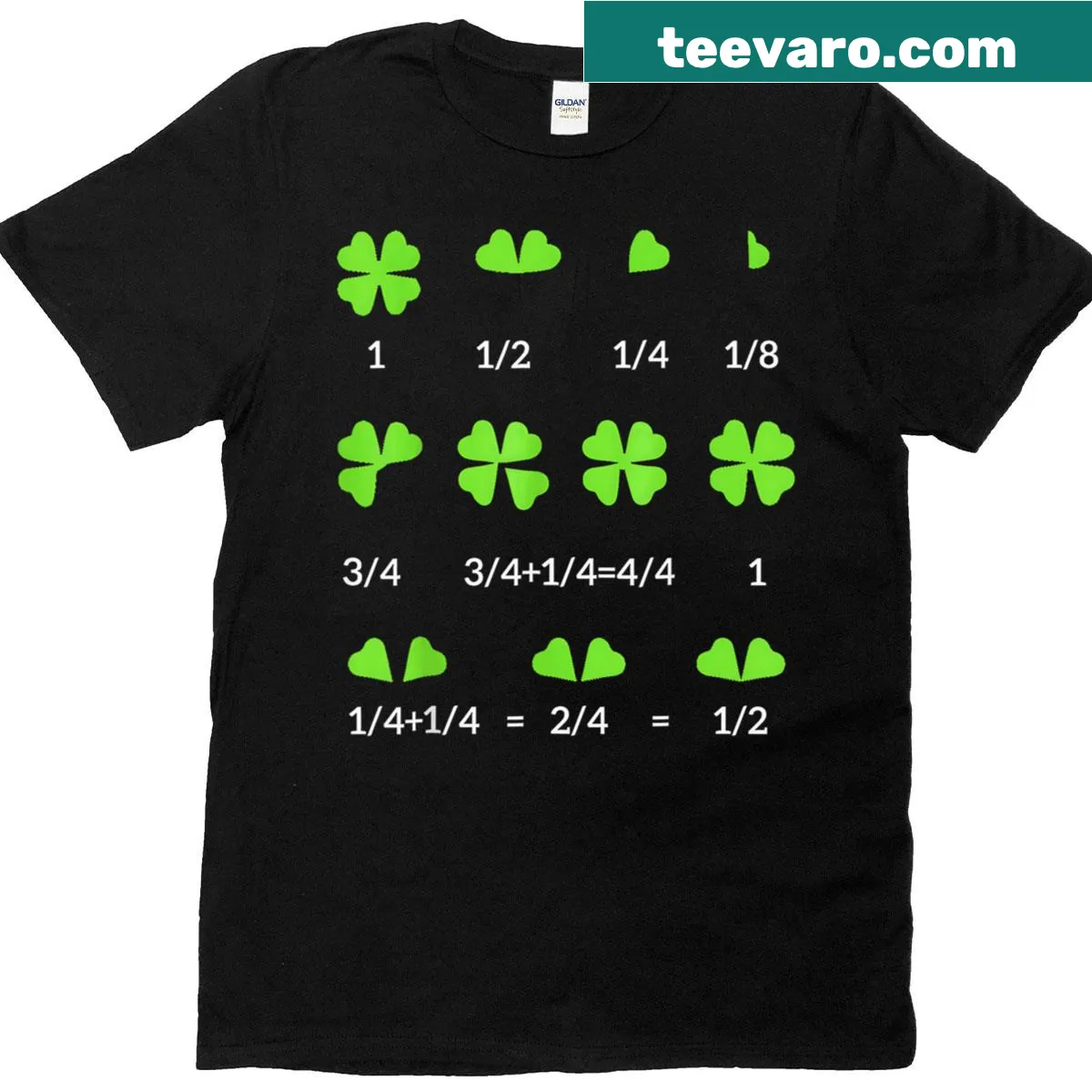 Funny teacher t-shirt featuring a four-leaf clover and math fraction — on a men's t-shirt
