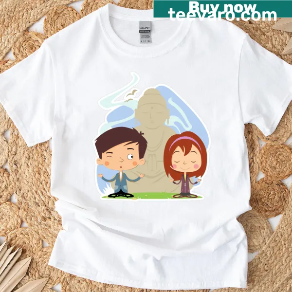 Serene illustration of a meditative figure on a T-shirt