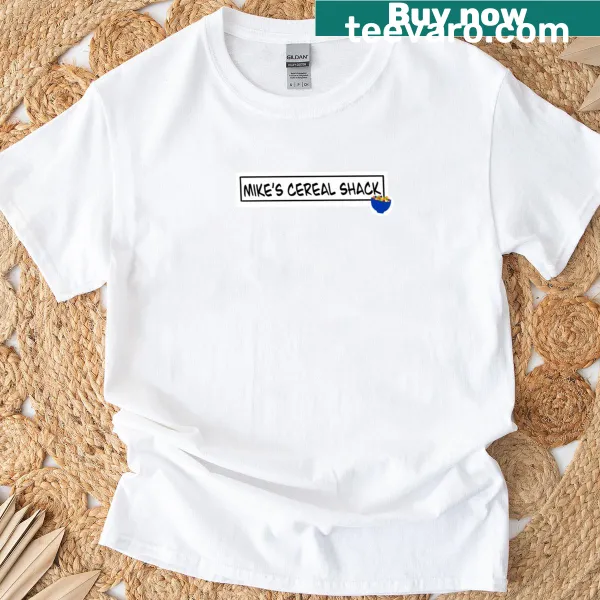Mike's Cereal Shack T-shirt with nostalgic breakfast theme