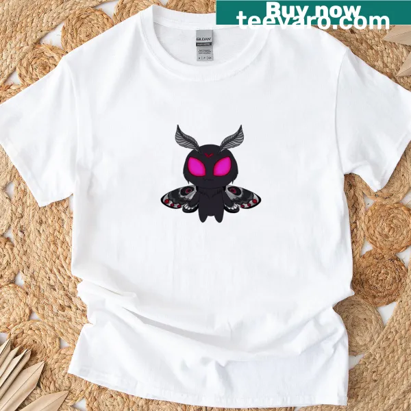 Illustration of Mothman on a casual t-shirt design.