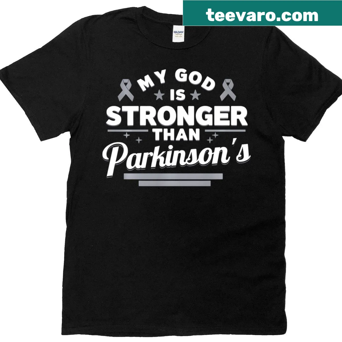 Inspirational T-shirt with faith ribbon design and empowering text — on a men's t-shirt