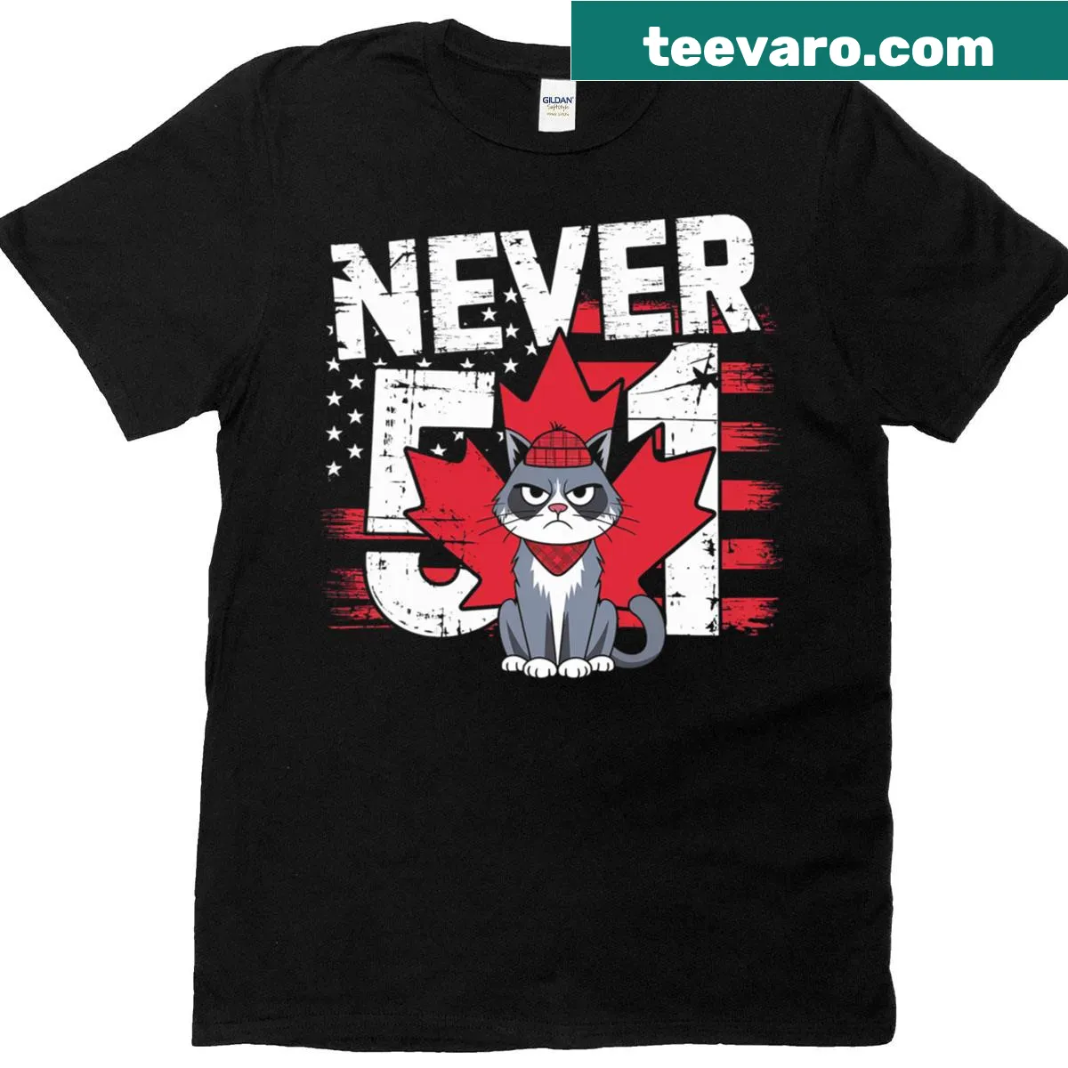 Retro T-shirt for cat lovers with Canadian flag and angry cat design — on a men's t-shirt