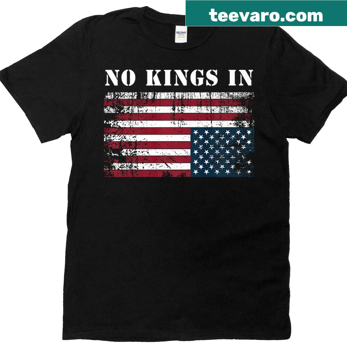 Upside down American flag T-shirt with distressed design — on a men's t-shirt