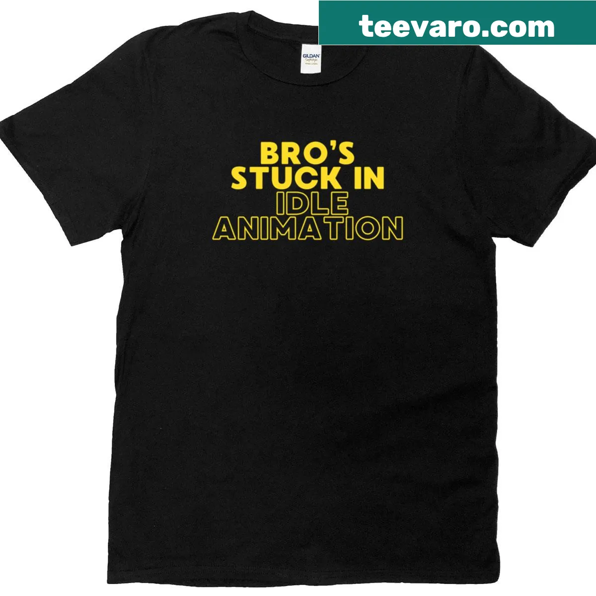 Npc Vibes Bro's Stuck In Idle Animation t-shirt with bold text — on a men's t-shirt
